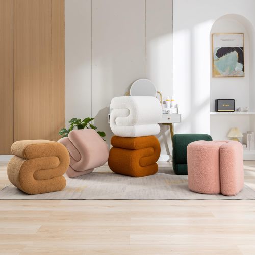 Custom Factory OEM Teddy Upholstered Pouf Stool Comfortable Ottoman for Kids and Home