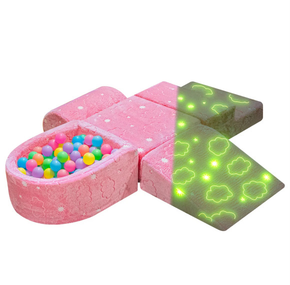 Crafted Manufacturer Pink Glow Velvet Ball Pit Set Soft Foam Play Pool for Toddlers