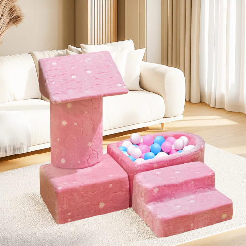 Crafted Manufacturer Pink Glow Velvet Ball Pit Set Soft Foam Play Pool for Toddlers