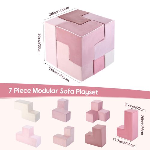 Specialized Workshop Modular Kids Play Sofa 7 PCS Pink Foam Couch for Soma Cube Play