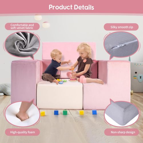 Specialized Workshop Modular Kids Play Sofa 7 PCS Pink Foam Couch for Soma Cube Play