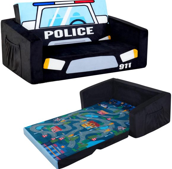 Tailored Production Black Car Shaped Folding Kids Sofa Bed Soft Foam Couch for Playroom