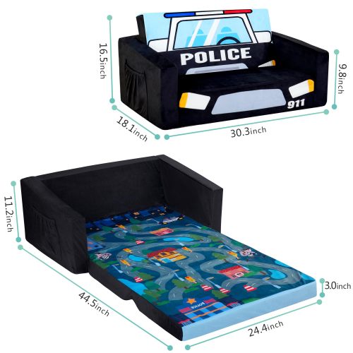 Tailored Production Black Car Shaped Folding Kids Sofa Bed Soft Foam Couch for Playroom