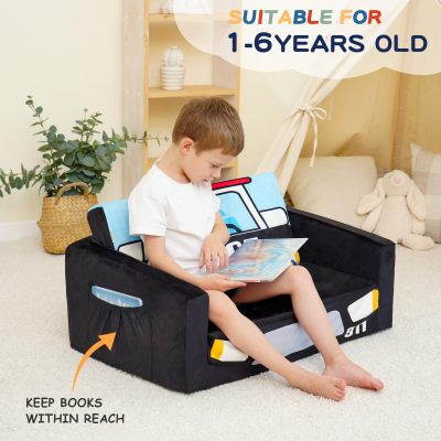 Tailored Production Black Car Shaped Folding Kids Sofa Bed Soft Foam Couch for Playroom