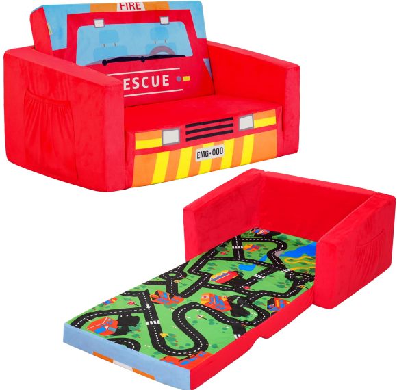 OEM ODM Supplier Car Shaped Folding Kids Sofa Soft Foam Couch for Playroom and Bedroom
