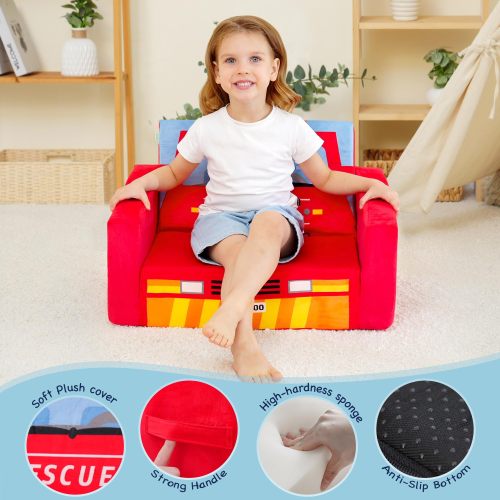 OEM ODM Supplier Car Shaped Folding Kids Sofa Soft Foam Couch for Playroom and Bedroom