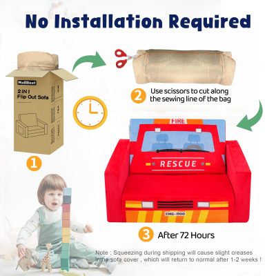 OEM ODM Supplier Car Shaped Folding Kids Sofa Soft Foam Couch for Playroom and Bedroom