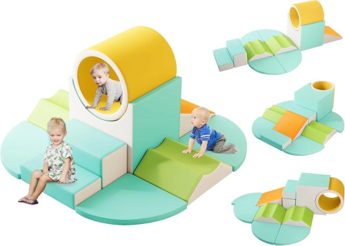 Specialized Workshop 11 PCS Soft Play Foam Climbing Blocks with Tunnel for Toddlers