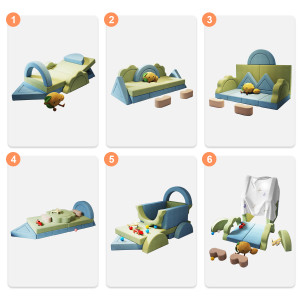 Custom Factory 18PCS Kids Soft Play Couch Modular Foam Sofa Convertible Building Fort for Living Room