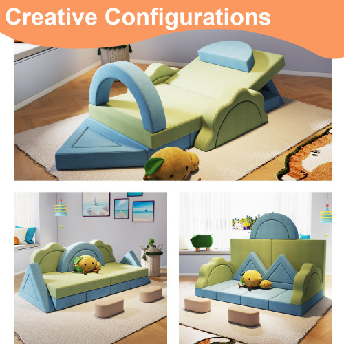 Custom Factory 18PCS Kids Soft Play Couch Modular Foam Sofa Convertible Building Fort for Living Room