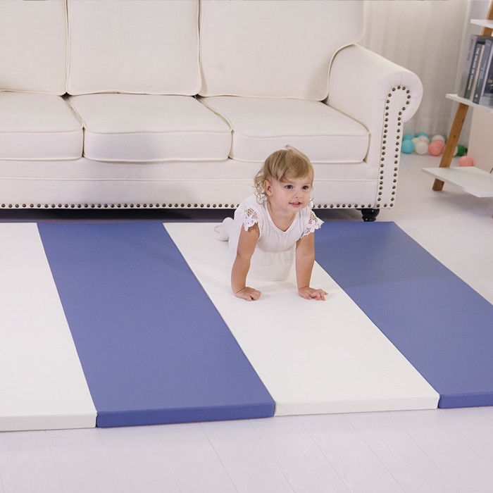 Custom Blue and White Leather Kids Foam Mat Factory OEM Soft Rectangular Rest Pad for Playroom and Nap Use