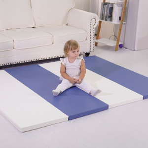 Custom Blue and White Leather Kids Foam Mat Factory OEM Soft Rectangular Rest Pad
