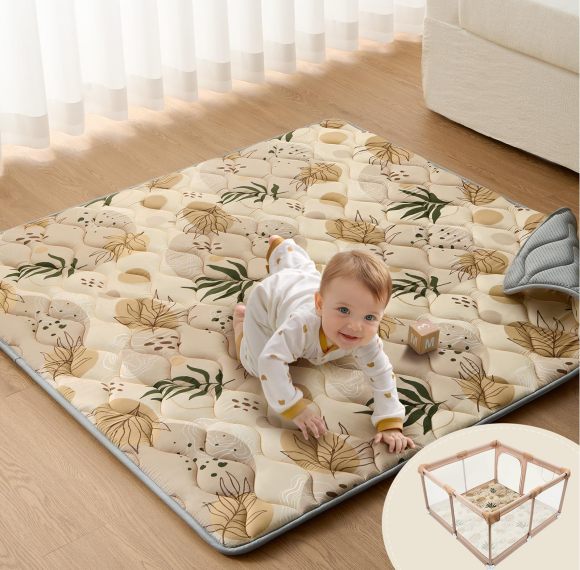 Factory Custom Blissful Diary Large Foam Baby Play Mat 71x59 Inch Foldable Washable Crawling Pad in Earth Tones