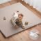 OEM Vegan Leather Kids Play Mat Thick Foam Waterproof Playpen Floor Cushion in Taupe 50x50