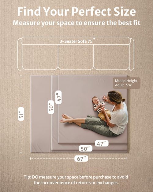 OEM Vegan Leather Kids Play Mat Thick Foam Waterproof Playpen Floor Cushion in Taupe 50x50