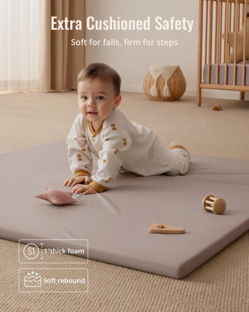 OEM Vegan Leather Kids Play Mat Thick Foam Waterproof Playpen Floor Cushion in Taupe 50x50