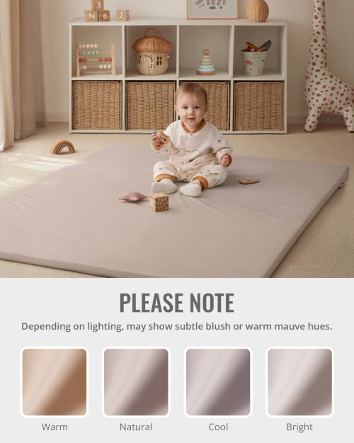 OEM Vegan Leather Kids Play Mat Thick Foam Waterproof Playpen Floor Cushion in Taupe 50x50