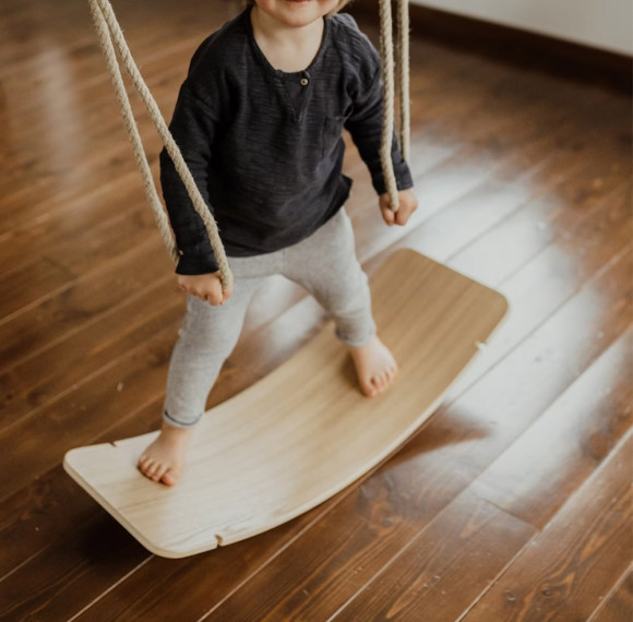 Professional Custom Wooden Swing and Balance Board 2-in-1 Kids Indoor Play Equipment