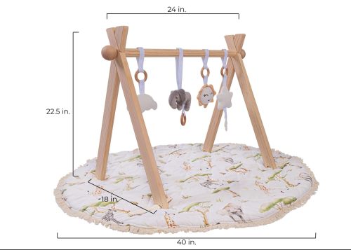 Montessori Wooden Baby Play Gym OEM Reversible Washable Mat with Hanging Toys for Newborns