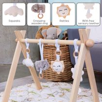 Montessori Wooden Baby Play Gym OEM Reversible Washable Mat with Hanging Toys for Newborns