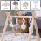 Montessori Wooden Baby Play Gym OEM Reversible Washable Mat with Hanging Toys for Newborns