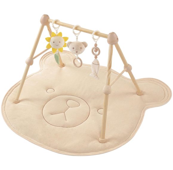 4-in-1 Wooden Baby Play Gym and Activity Mat OEM Soft Cotton Tummy Time Mat with Detachable Toys for Sensory Development
