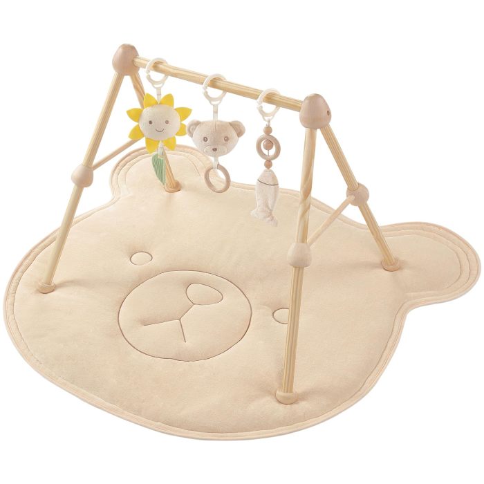 4-in-1 Wooden Baby Play Gym and Activity Mat OEM Soft Cotton Tummy Time Mat with Detachable Toys for Sensory Development
