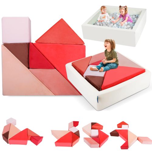 Rectangular Foam Ball Pit Set with Built-in Tangram Soft Play Blocks for Kids Home Play Area
