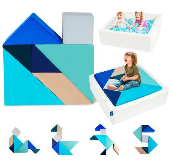 Rectangular Foam Ball Pit Set with Built-in Tangram Soft Play Blocks for Kids Home Play Area