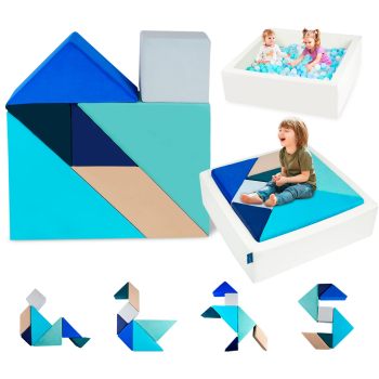 Rectangular Foam Ball Pit Set with Built-in Tangram Soft Play Blocks for Kids Home Play Area
