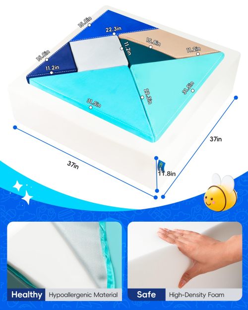Rectangular Foam Ball Pit Set with Built-in Tangram Soft Play Blocks for Kids Home Play Area