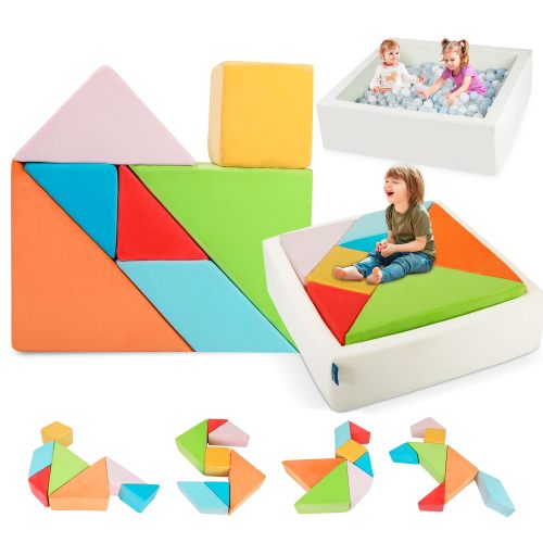 Rectangular Foam Ball Pit Set with Built-in Tangram Soft Play Blocks for Kids Home Play Area
