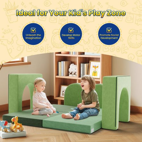 OEM Green Children Foam Couch Kids Moudular Sofa Set for Playroom and Home Use