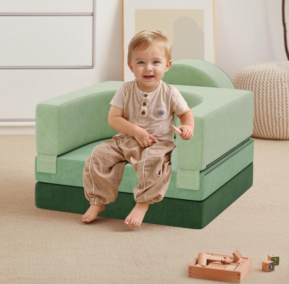 OEM Green Children Foam Couch Kids Moudular Sofa Set for Playroom and Home Use