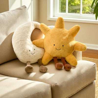 Factory OEM Custom Moon and Sun Plush Pillow Soft Celestial Nursery Decor Pillow