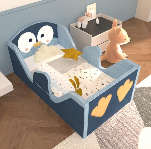 Custom Toddler Floor Bed Compressed Foam with Safety Board Premium Fabric Crib for Kids