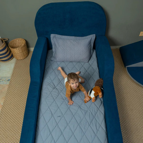 OEM/ODM Toddler Floor Bed Compressed Foam with Safety Board Premium Fabric Crib