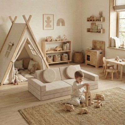 Custom Kids Play Sofa Plus Modular Play Couch Set 8 Pieces for Playroom