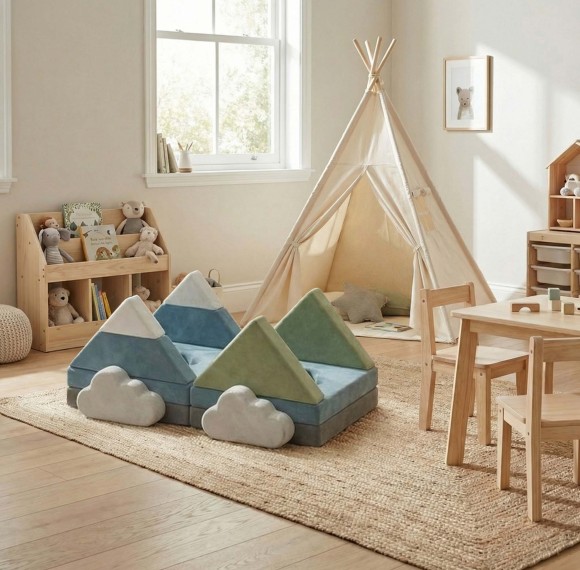 Customizable Modular Play Couch Sofa Bed with Soft Foam Lounging Pads for Kids