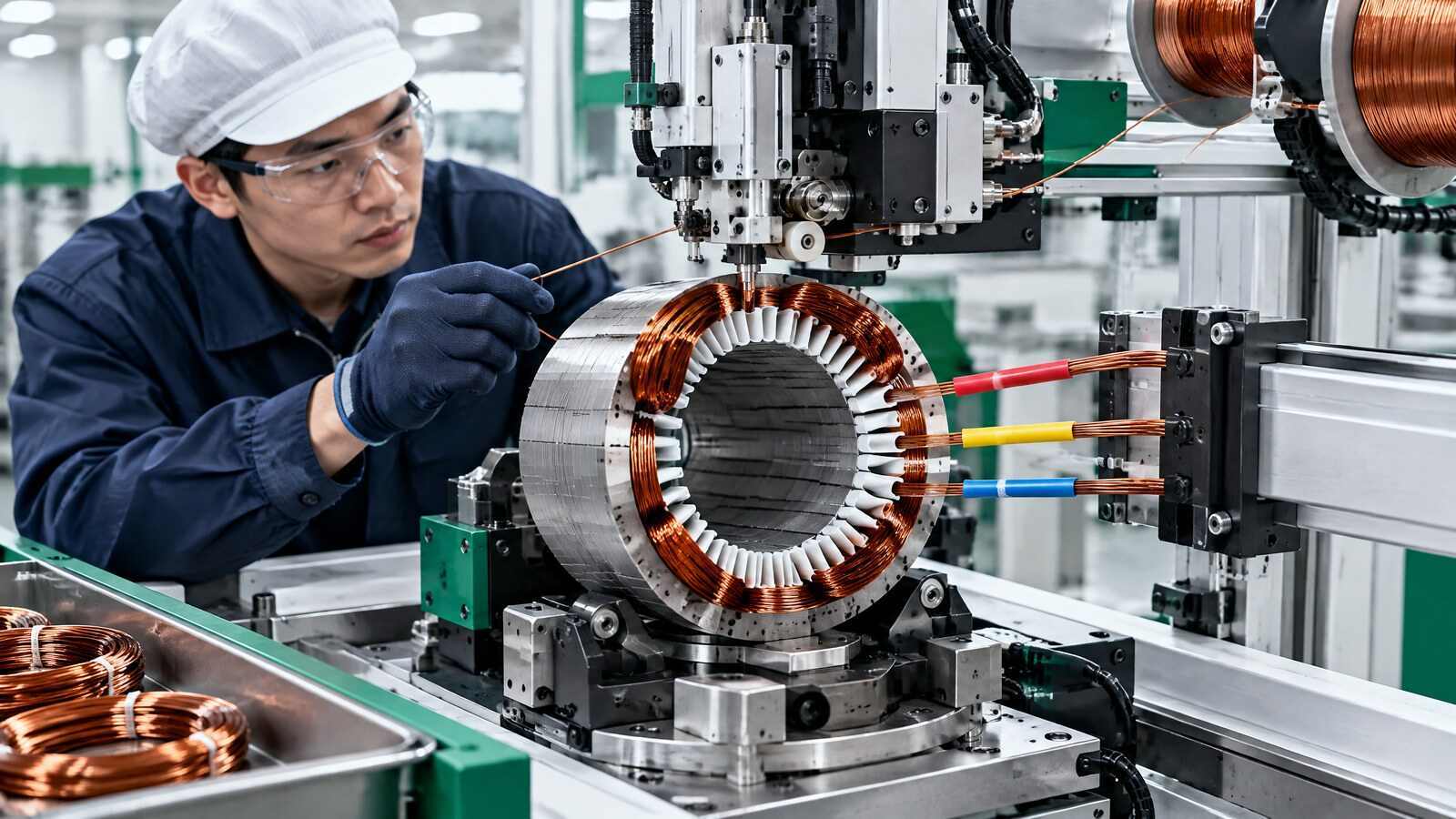 Brushless motor stator winding operation with phase leads identified for electrical inspection