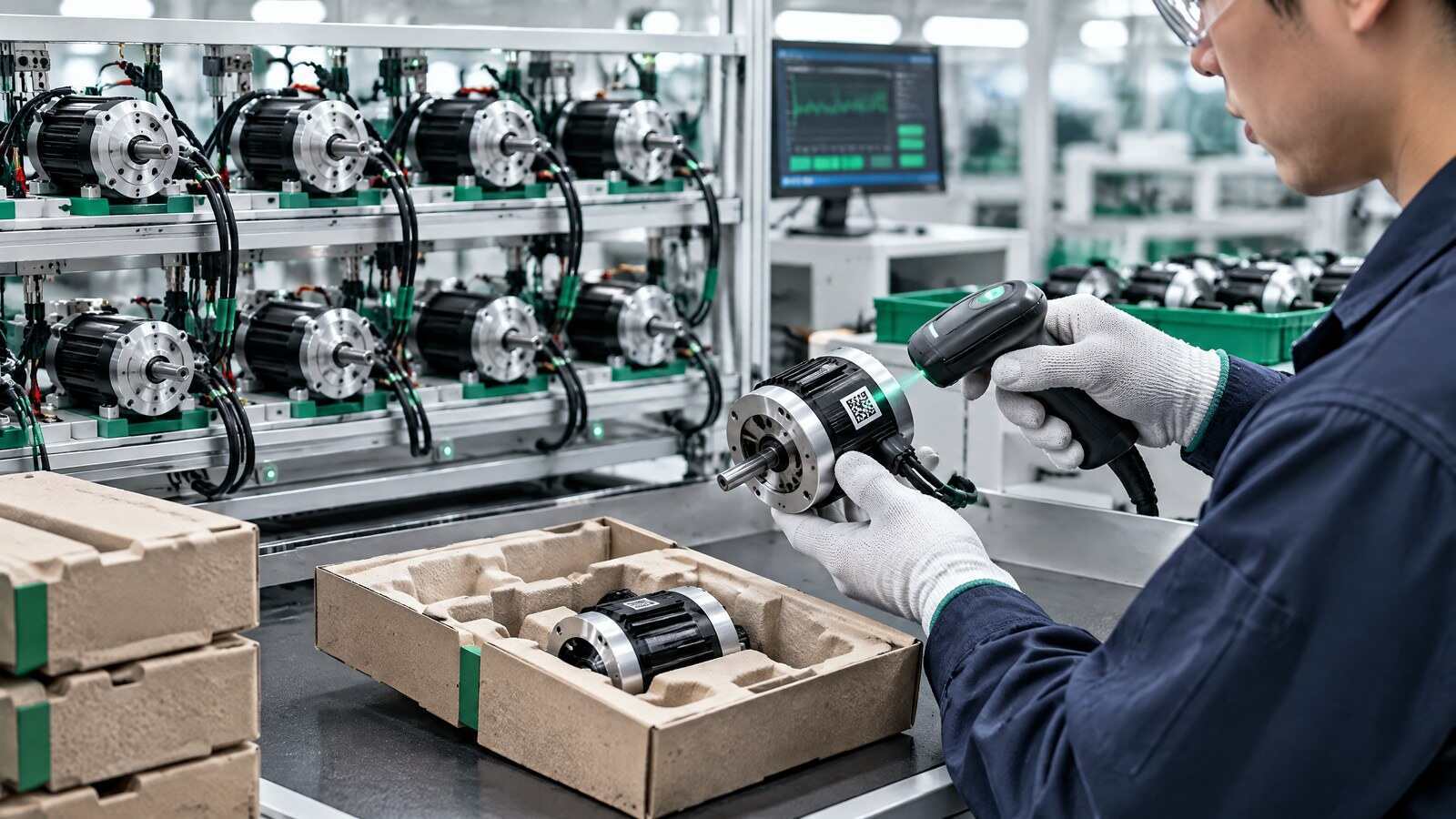 Serialized brushless motor package linked to final inspection and end-of-line test records