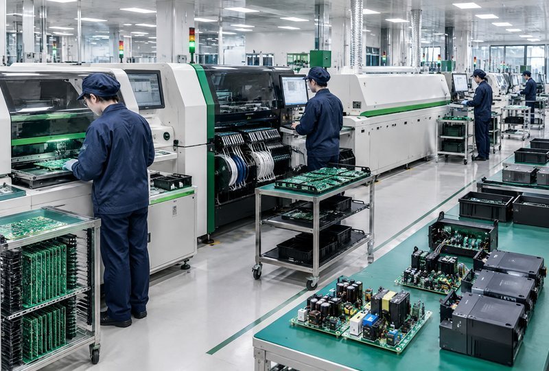 Illustrative electronics assembly line for variable-speed pump controller PCBA production