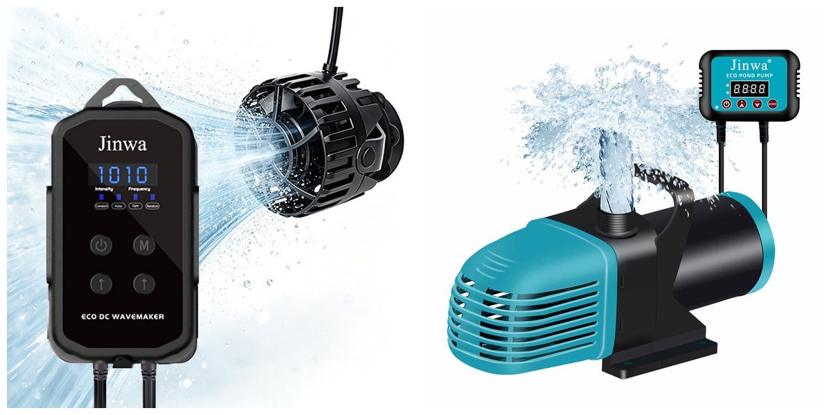 Two Jinwa controller form-factor visuals for variable-speed aquarium and pond pump system discussion