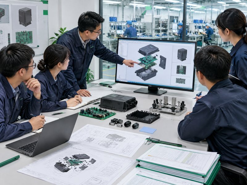 Illustrative design-for-manufacture review for pump controller PCB and enclosure