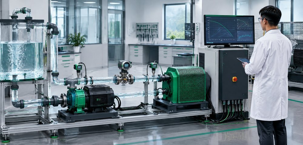 Illustrative loaded pump and controller system validation in a recirculating test loop