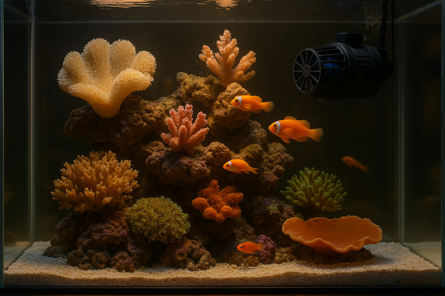 Professional saltwater aquarium with pump system