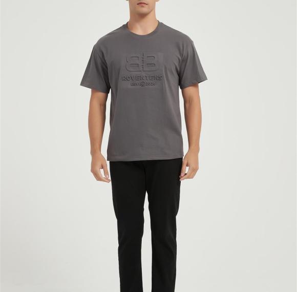 Custom 100% Cotton Men's Sports Short-sleeved T-shirt | Solid Color With Foam Printing Pattern