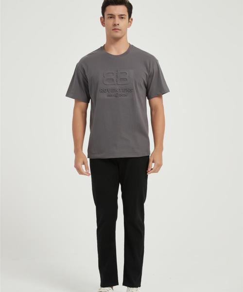 Custom 100% Cotton Men's Sports Short-sleeved T-shirt | Solid Color With Foam Printing Pattern