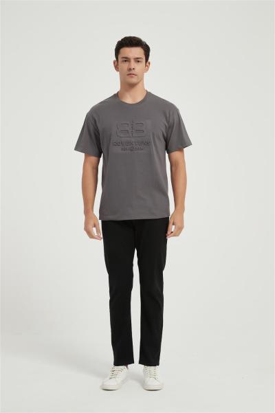 Custom 100% Cotton Men's Sports Short-sleeved T-shirt | Solid Color With Foam Printing Pattern