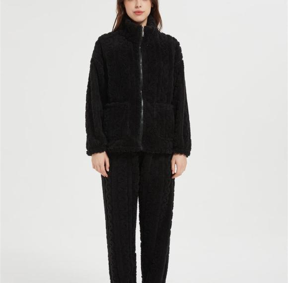 OEM Women's 2 Pcs Fluffy Pajamas Set  | Velveteen Warm Zipper Sleepwear Loungewear